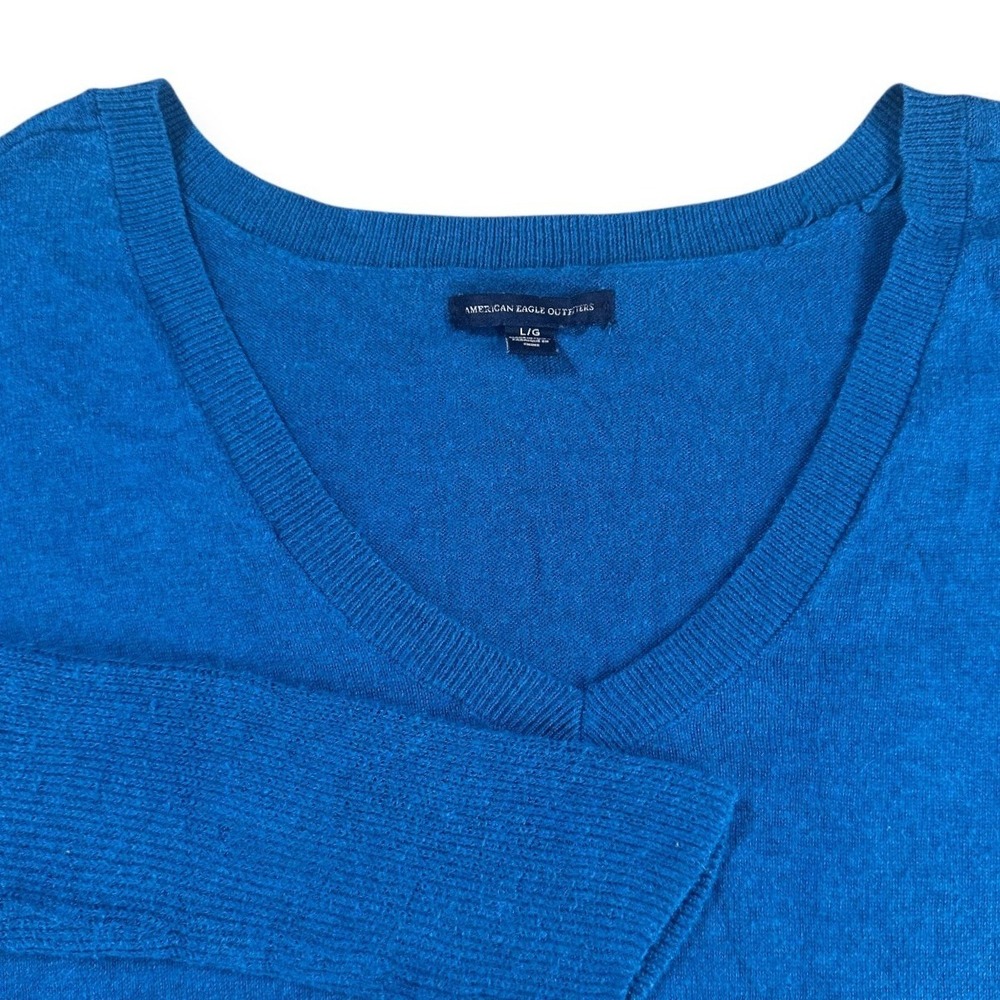American Eagle Outfitters Blue V-Neck Sweater Womens Large‎ Cotton Blend Knit